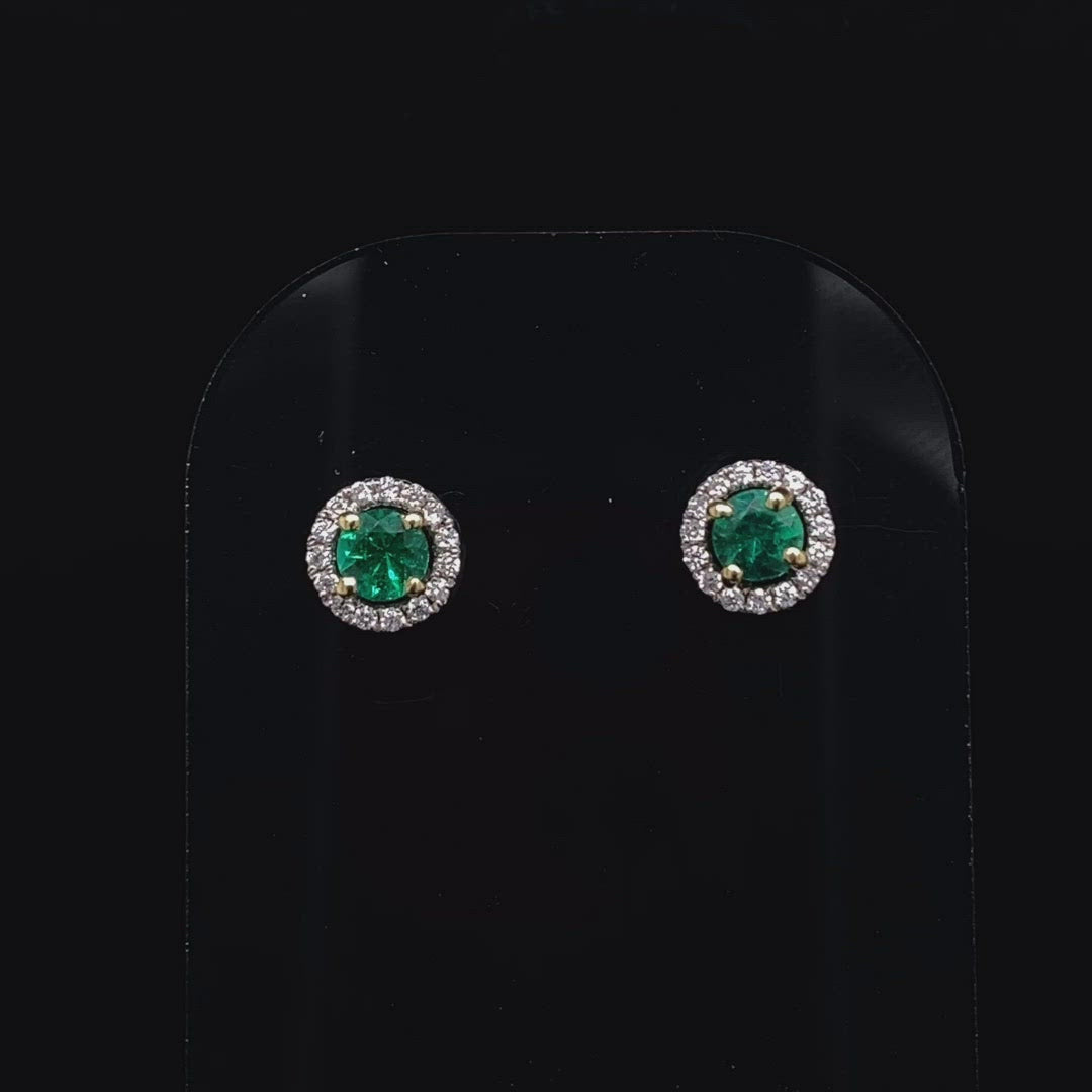 18ct White Gold 0.25ct Round Emerald And Diamond Halo Cluster Earrings