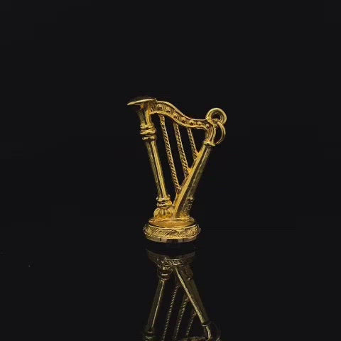 9ct Yellow Gold and Bloodstone Harp Charm