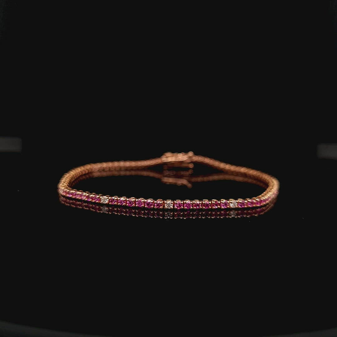 2.96ct Round Pink Sapphire and Diamond Line Bracelet