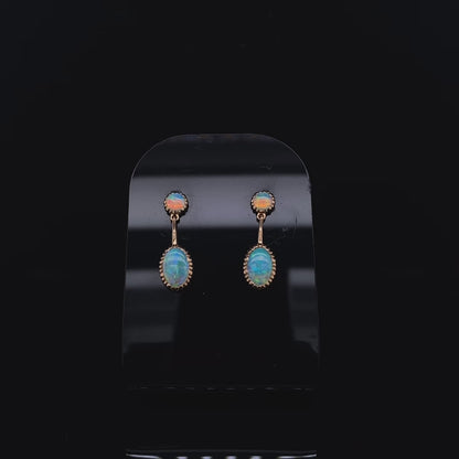 0.75ct Oval And Round Opal Drop Earrings