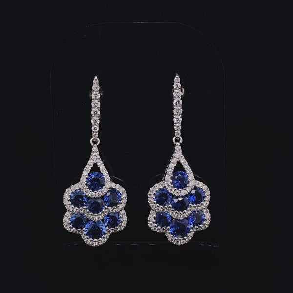 Sapphire and Diamond Fancy Cluster Drop Earrings