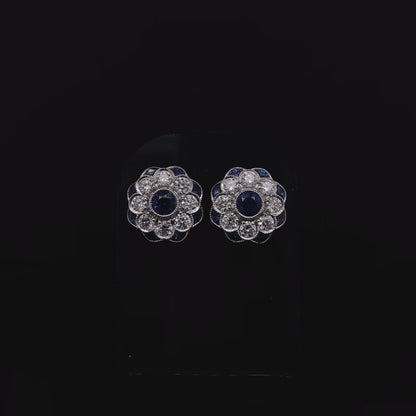 Sapphire and Diamond Fancy Cluster Earrings