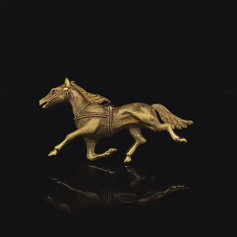 Yellow Gold Ruby Eyed Galloping Horse