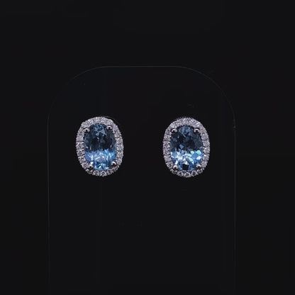 1.32ct Oval Aquamarine And Diamond Cluster Stud Earrings