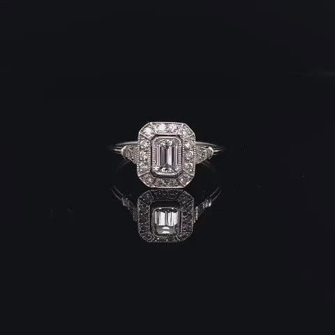 Emerald Cut Diamond Art Deco Style Cluster Ring