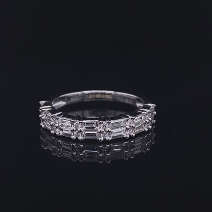 0.85ct Two Row Baguette And Round Diamond Half Eternity Ring