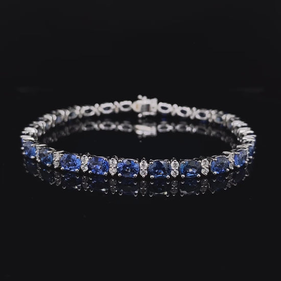 11.48ct Oval Sapphire and Two Round Diamonds Line Bracelet