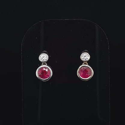 18ct White Gold 0.68ct Round Ruby and Diamond Drop Earrings