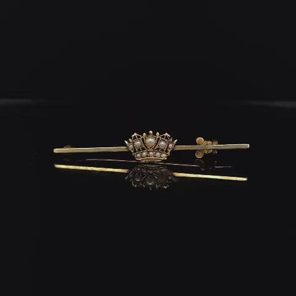 Pearl Set Yellow Gold Naval Crown Brooch