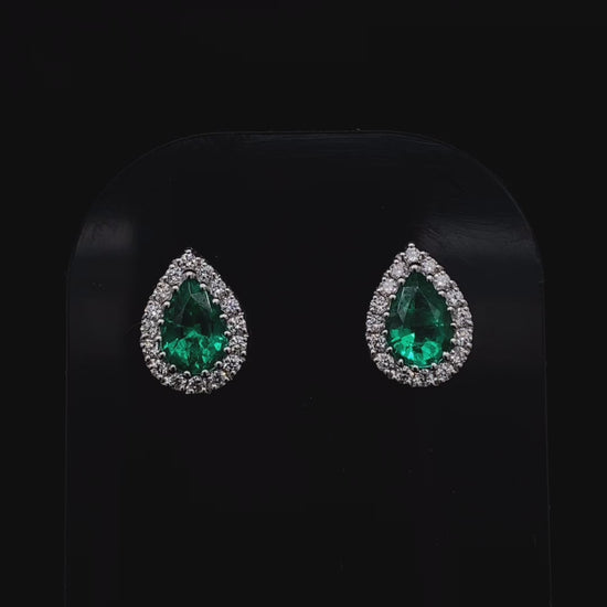 0.69ct Pear Emerald and Diamond Cluster Earrings