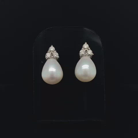 Pear Pearl and Trefoil of Diamonds Earrings