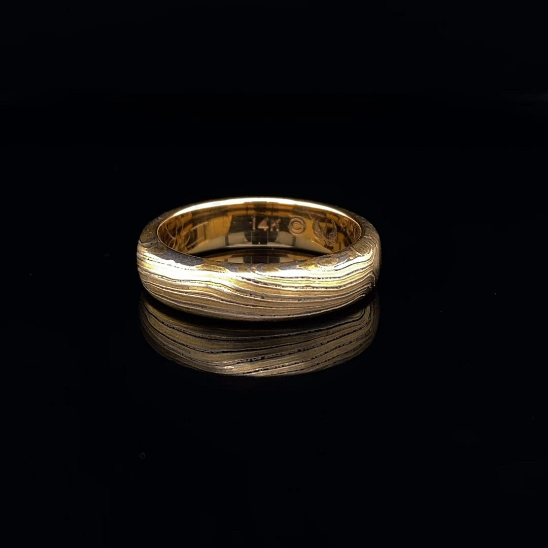 Yellow Gold and Silver Mokume Gane 5mm Wedding Ring