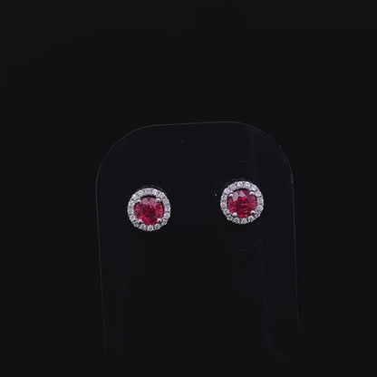 0.61 Round Ruby and Diamond Cluster Earrings