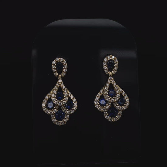 Yellow Gold Sapphire and Diamond Peacock Style Earrings