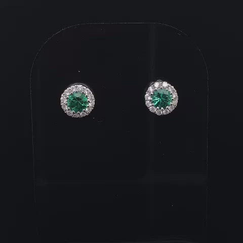 18ct White Gold 0.30ct Round Emerald and Diamond Cluster Earrings