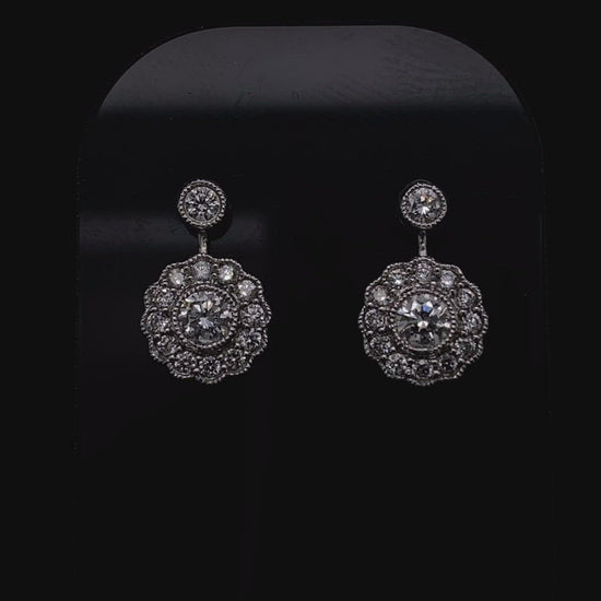 Round Diamond Fancy Cluster Drop Earrings
