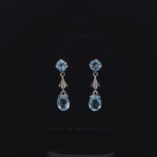 Oval and Round Aquamarine Drop Earrings