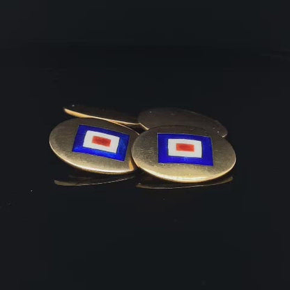 9ct Yellow Gold and Enamel Cufflinks