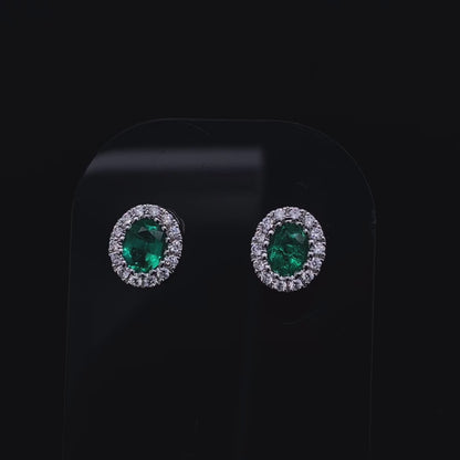 0.57ct Oval Emerald And Diamond Cluster Stud Earrings