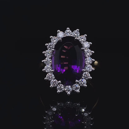 5.45ct Oval Amethyst And Diamond Cluster Ring