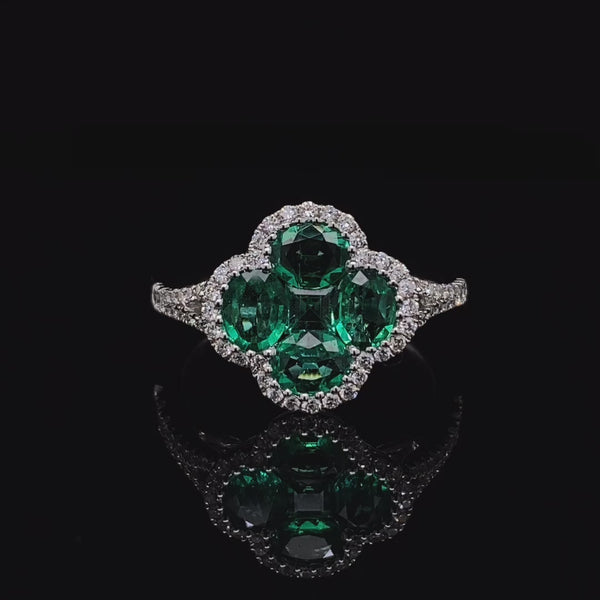 0.98ct Emerald and Diamond Quatrefoil Cluster Ring