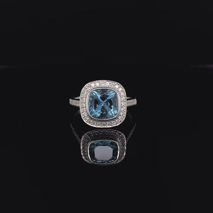 2.06ct Aquamarine And Diamond Cluster Ring