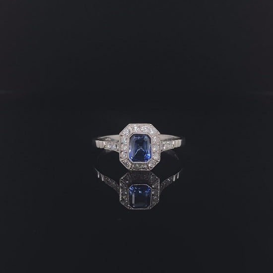 Emerald Cut Sapphire And Diamond Cluster Ring