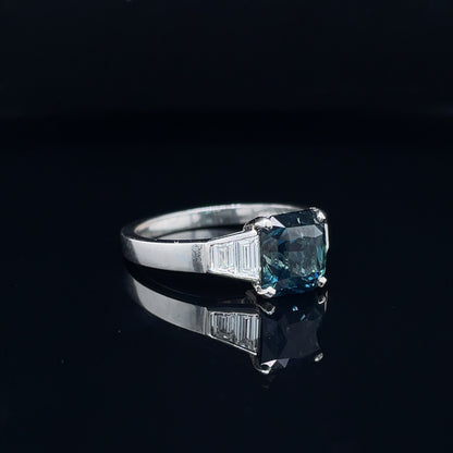 2.71ct Elongated cushion Cut Sapphire and Diamond Five Stone Ring