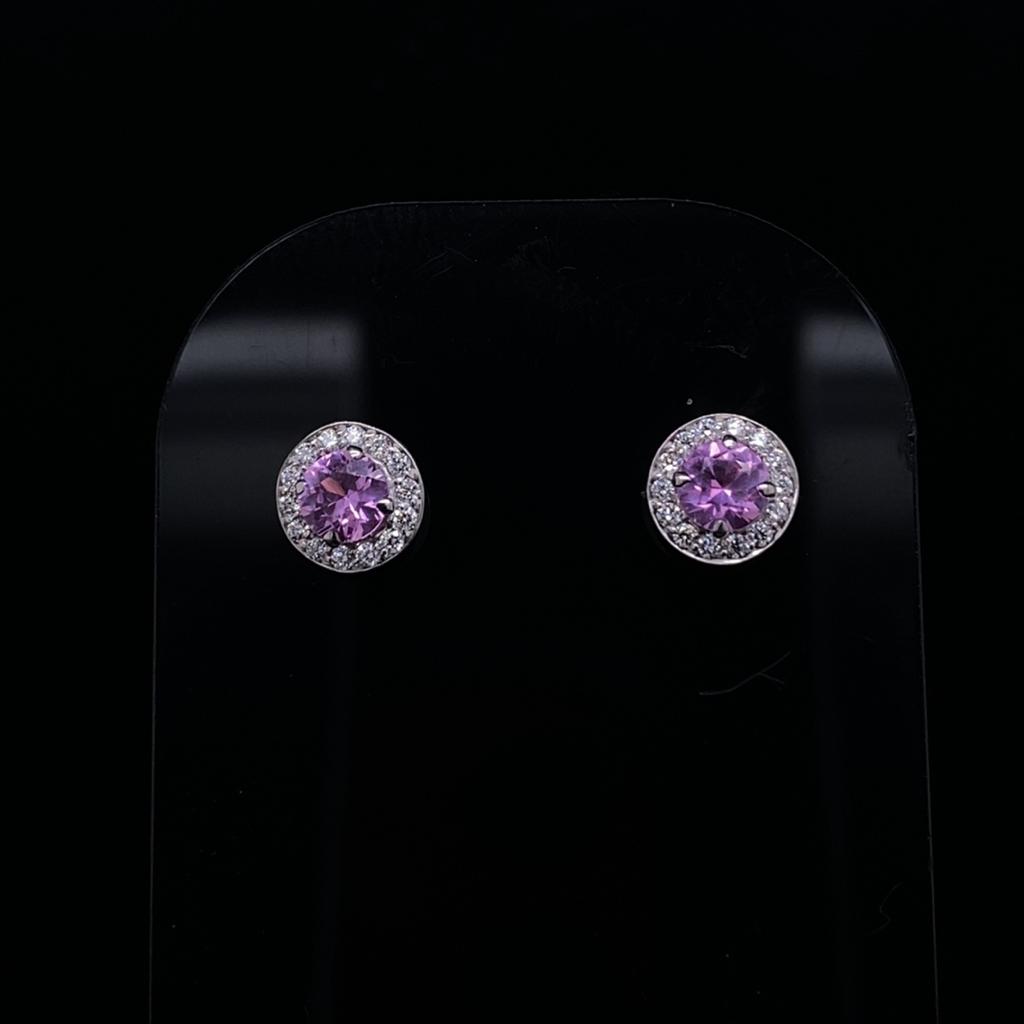 0.39ct Round Pink Sapphire And Diamond Cluster Earrings