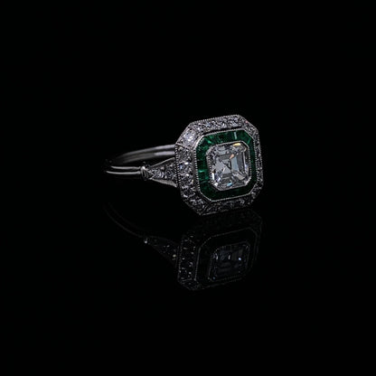 0.55ct Asscher Cut Diamond And Emerald Target Ring