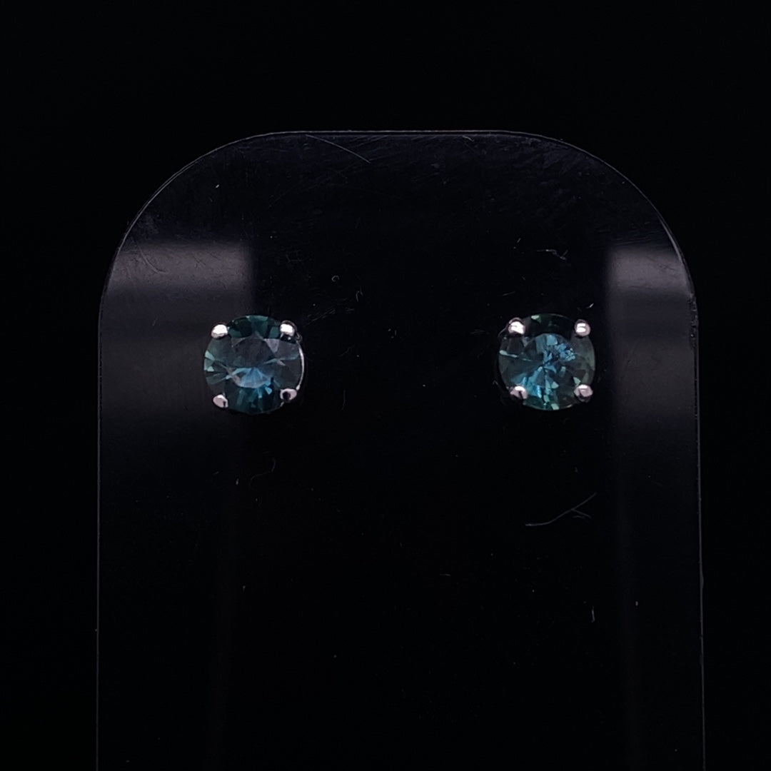 Round Teal Sapphire And Removable Diamond Cluster Stud Earrings