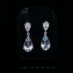 3.80ct Pear On Pear Aquamarine And Diamond Drop Earrings