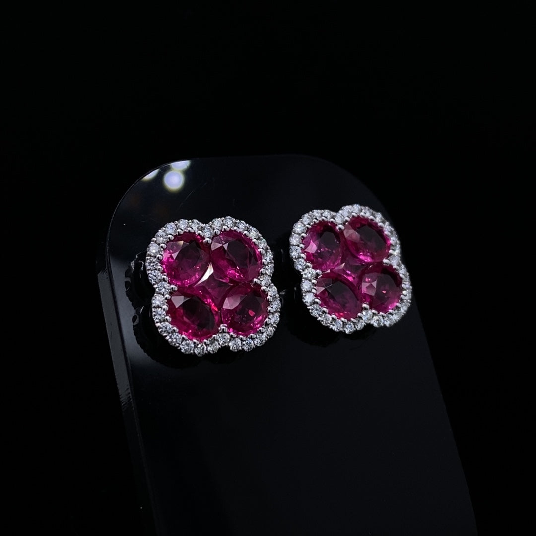Ruby and Diamond Quatrefoil Earrings