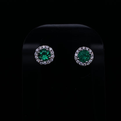 0.50ct Round Emerald And Diamond Cluster Stud Earrings