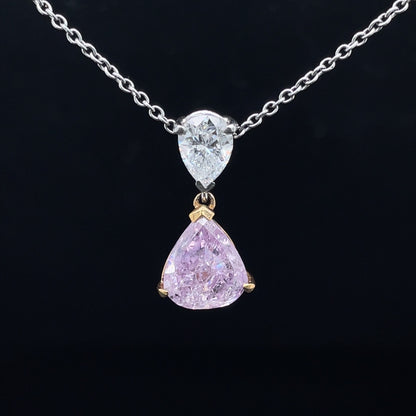 3.18 Carat Pear Shape & Pink Diamond Pendant Necklace