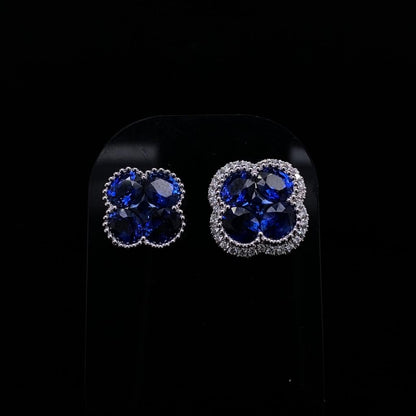 3.76ct Sapphire And Diamond Quatrefoil Cluster Earrings