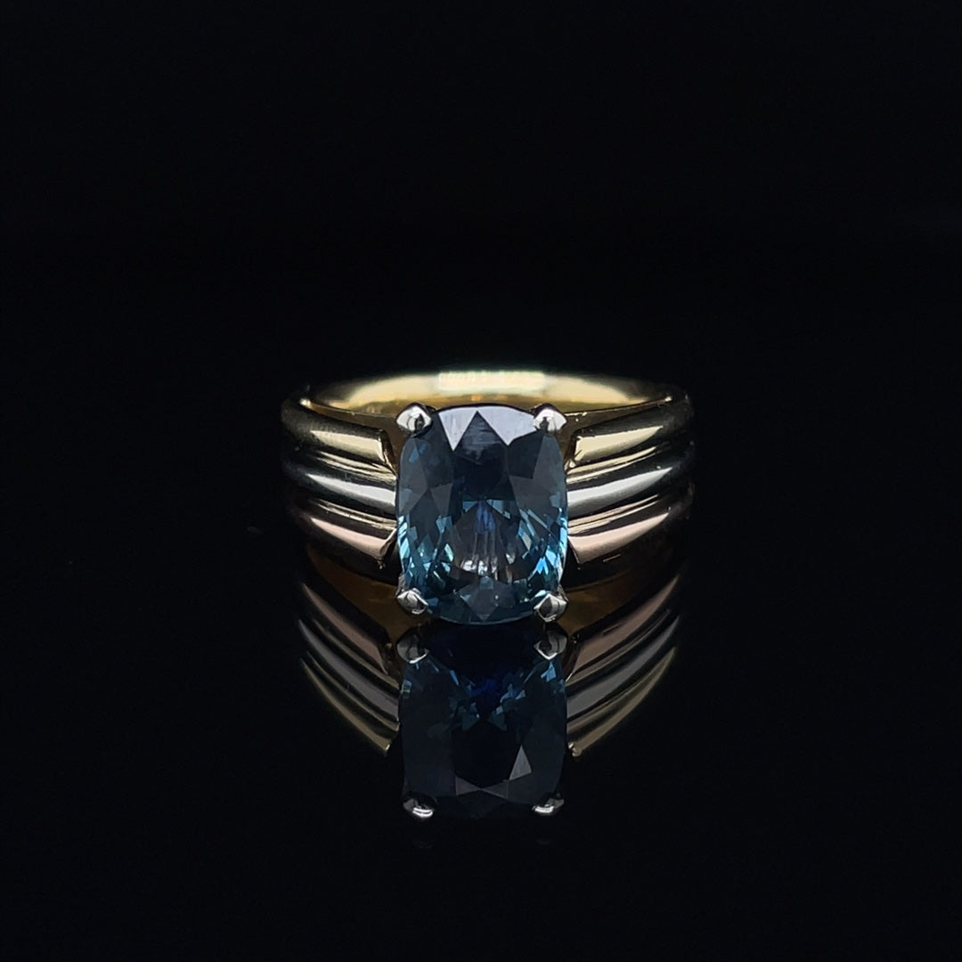 2.41ct Cushion Teal Sapphire Solitaire Ring