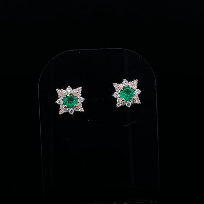 0.28ct Emerald And Diamond Star Cluster Stud Earrings