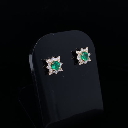 0.28ct Emerald And Diamond Star Cluster Stud Earrings