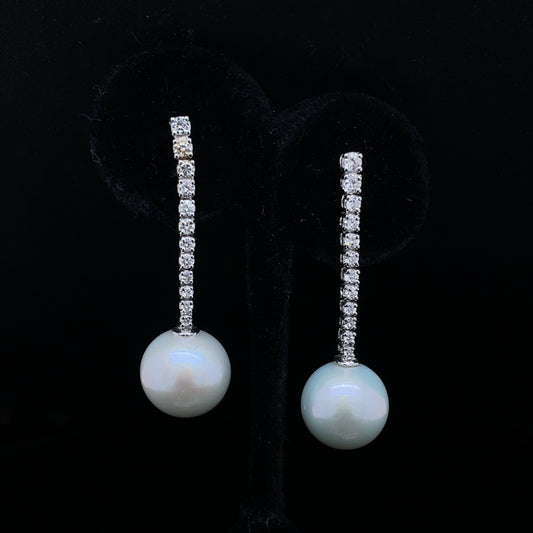 Diamond Line And Pearl Drop Earrings