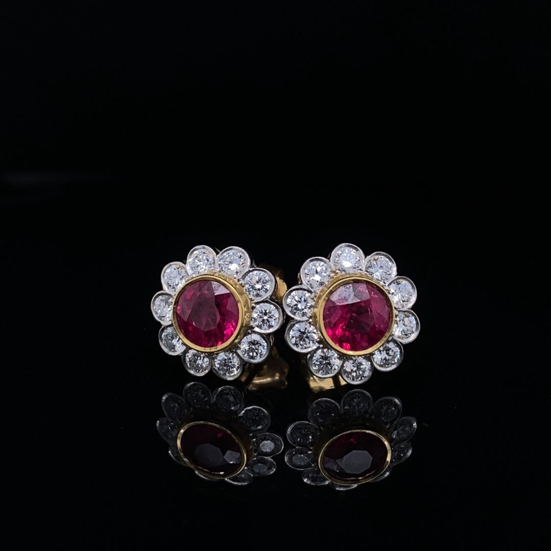 2.33ct Ruby and Diamond cluster Earrings