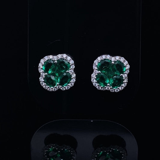 1.19ct Emerald And Diamond Quatrefoil Cluster Earrings