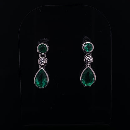 0.81ct Pear Cut Emerald And Diamond Drop Earrings