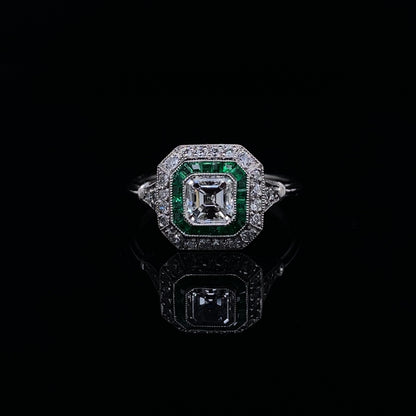 0.55ct Asscher Cut Diamond And Emerald Target Ring