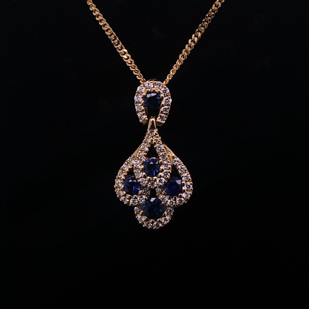 Yellow Gold Sapphire And Diamond Peacock Style Pendant