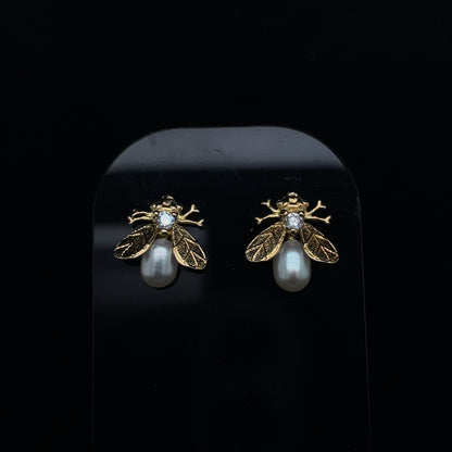 Pearl And Diamond Fly Earrings