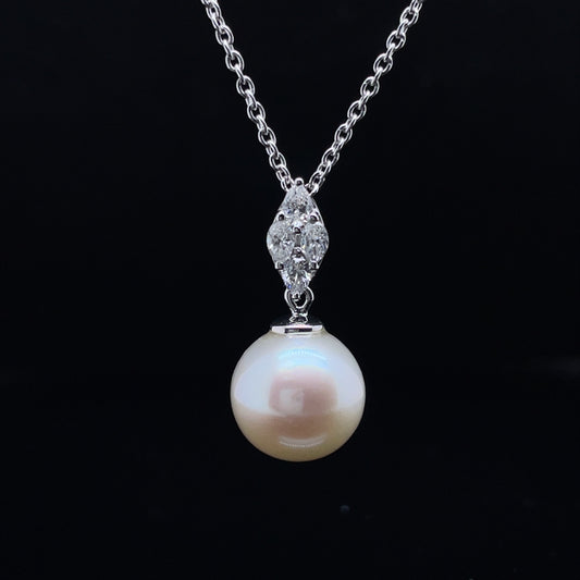 Marquise Diamond And Pearl Pendant