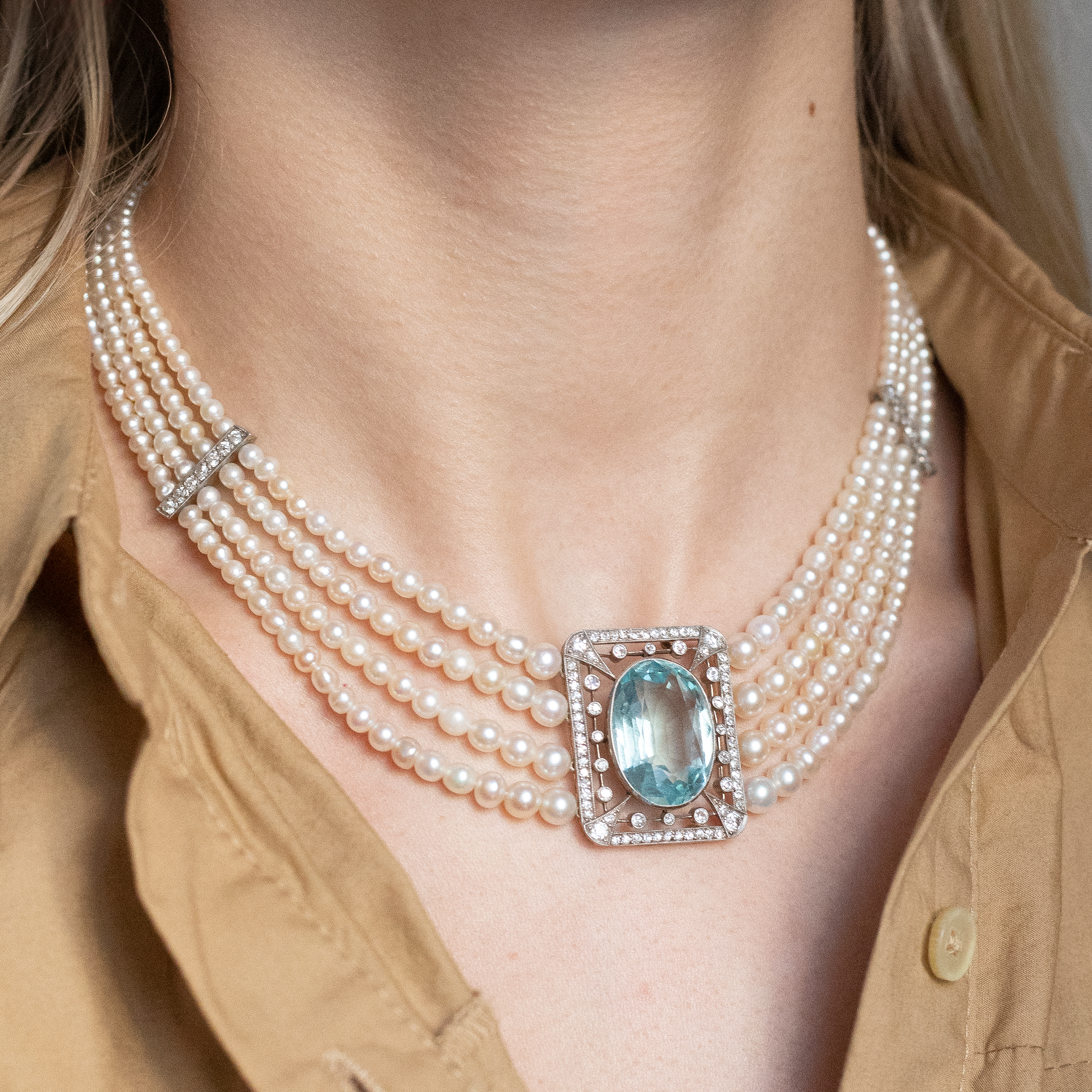 Aquamarine, Graduated Natural Pearl Necklace – Michael Rose