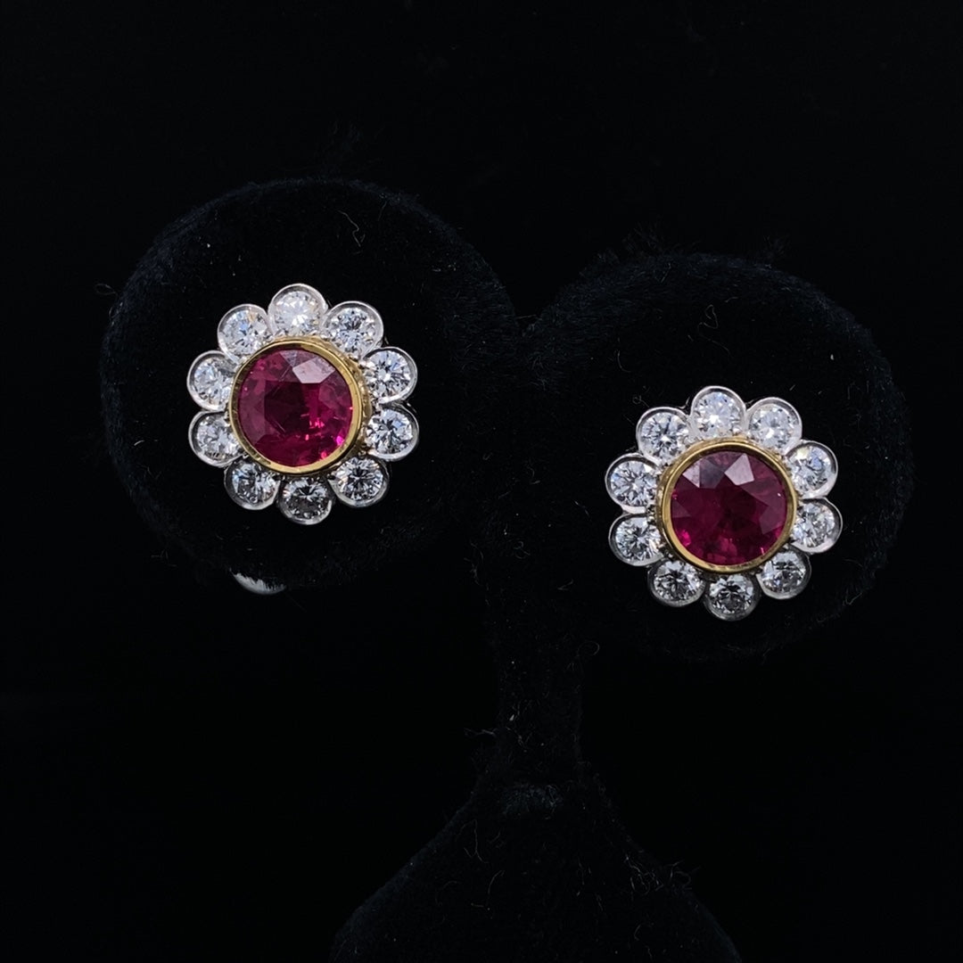 2.33ct Ruby and Diamond cluster Earrings