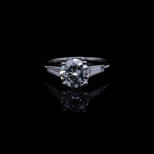 Cartier 1.37ct Round Diamond And Tapered Baguette Solitaire Ring